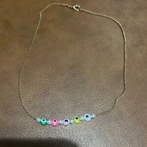 Colorful evil eye gold tone necklace from Greece